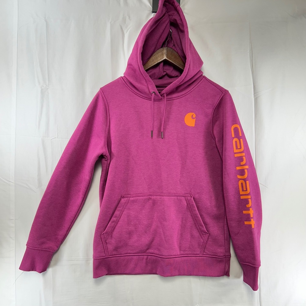 Carhartt Hoodie Women Small Magenta‎ Relaxed Fit Logo Sleeve TS0288-W